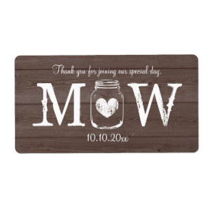 Country chic mason jar wedding water bottle labels