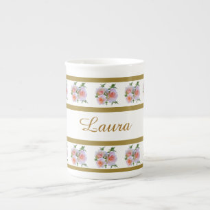 Country Chic Pink and White Roses Bone China Mug