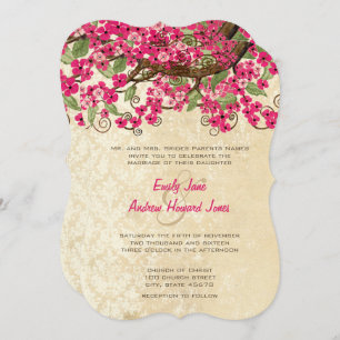 Country Chic Pink Cherry Blossom Wedding Invites