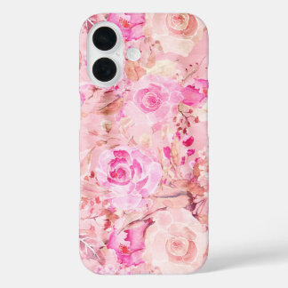 Country chic pink coral watercolor summer floral C iPhone 16 Case