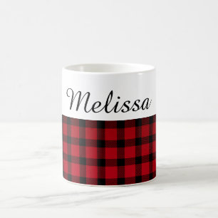 Country Chic Red Black Plaid Custom Name Coffee Mug