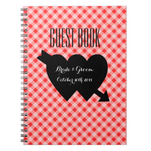 Country chic red gingham pattern wedding guestbook notebook