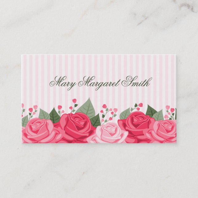 Country Chic Roses/Stripes Calling/Business Card (Front)