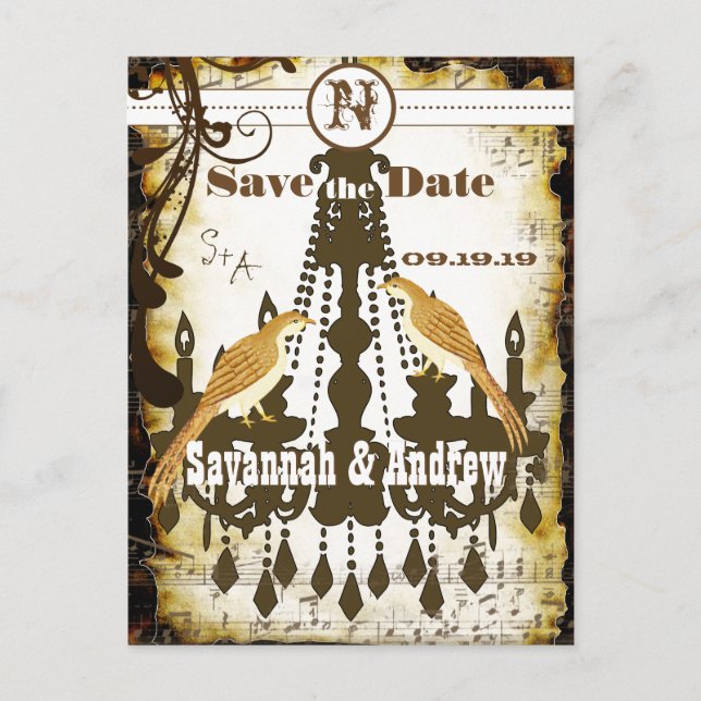 Country Chic Rustic Chandelier Save the Date Announcement Postcard (Front)