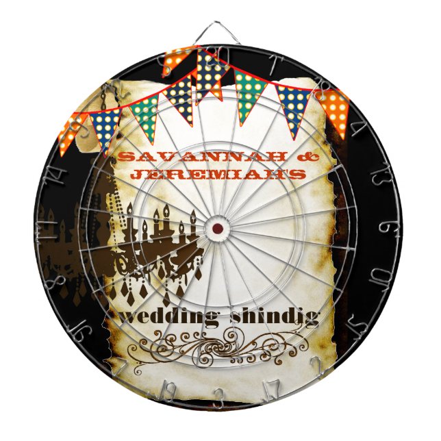 Country Chic Rustic Chandelier Wedding Dart Board (Front)