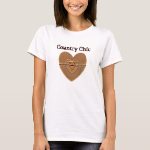 Country Chic Rustic Wooden Hearts Twine Bow T-Shirt