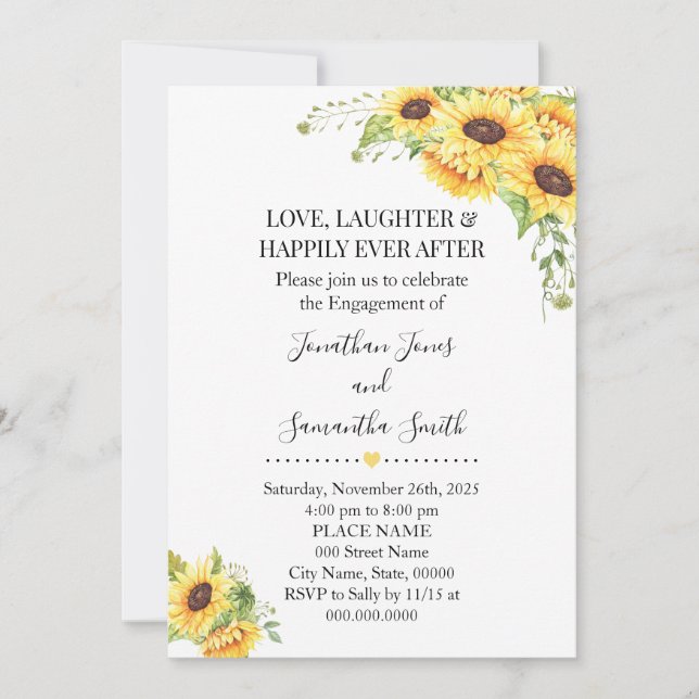 Country chic sunflowers floral engagement invitation (Front)