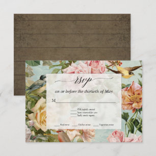 Country Chic Vintage Floral Roses Rustic Wood RSVP