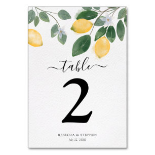 Country Chic Watercolor Lemon Wedding Table Number