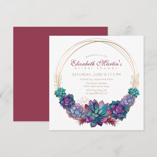 Country Chic Watercolor Succulent Bridal Shower Invitation (Front/Back)