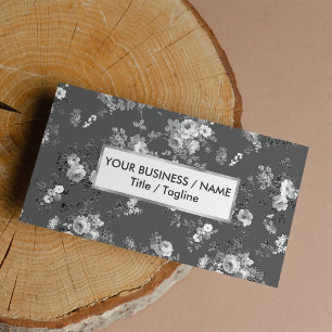 Country chic white grey silver elegant floral  business card