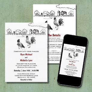 Country Chicken Farm All in One Wedding Invitation