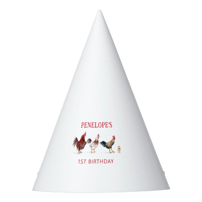 Country Chicken Farm Animal Birthday Party Hat (Front)