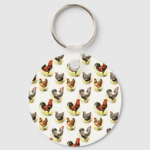 Country Chicken Pattern Key Ring