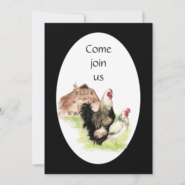 Country Chicken & Rooster Barn Custom Farm Invite (Front)