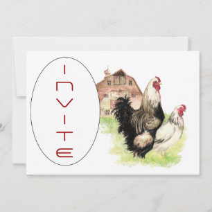 Country Chicken & Rooster Barn Scene Custom Invite