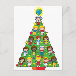 Country Children Christmas Tree Holiday Postcard