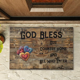 Country Christian Rustic Hearts Personalised Doormat