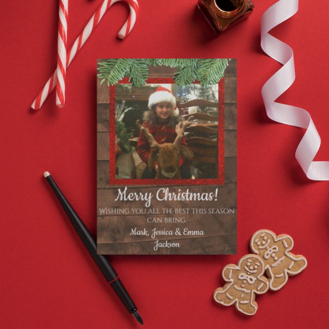 Country Christmas Barnwood & Pine Photo Card (Creator Uploaded)