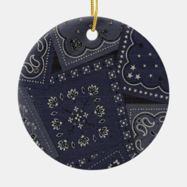Country Christmas Blue Bandanna Ceramic Tree Decoration (Front)