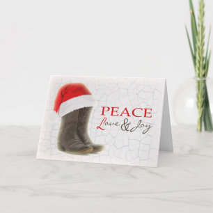 Country Christmas Card Cowboy Boots and Santa Hat