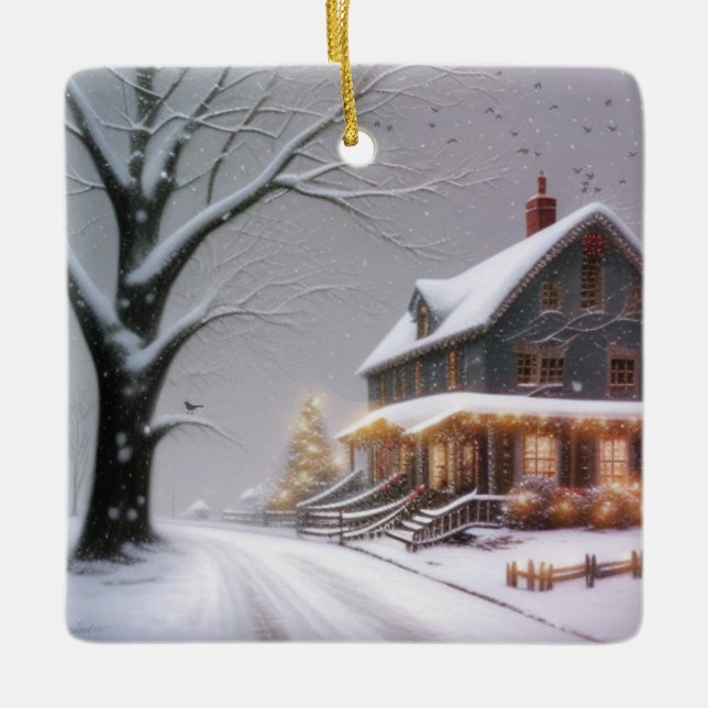 Country Christmas Ceramic Ornament (Front)