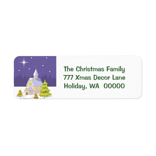Country Christmas Chapel Return Address Stickers (Front)