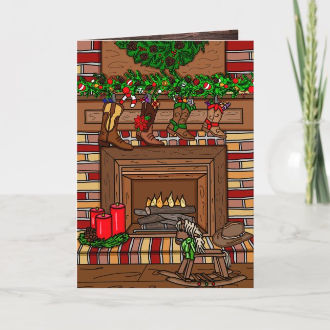 Country Christmas | Cowboy Boot Stockings  Card (Front)
