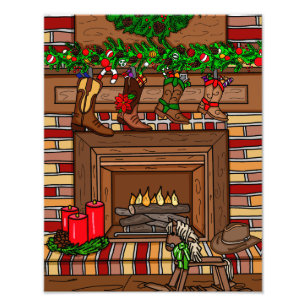 Country Christmas Cowboy Boot Stockings Photo Print