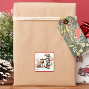 Country Christmas Cowboy Horse Gift Tag Sticker