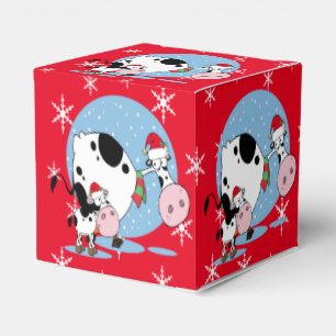 Country Christmas Cows With Santa Hats Favour Box