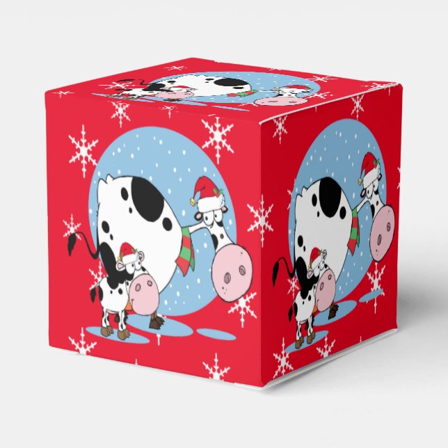 Country Christmas Cows With Santa Hats Favour Box (Back Side)