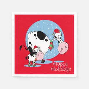 Country Christmas Cows With Santa Hats Napkin