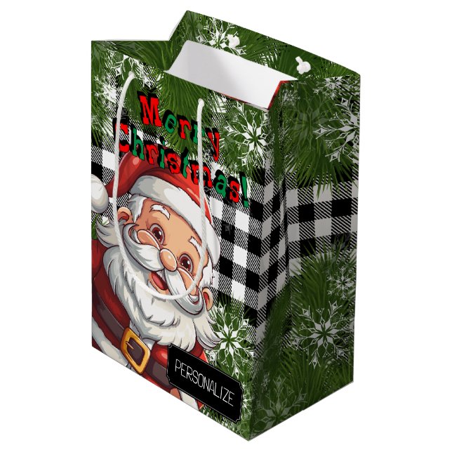 Country Christmas Design on Plaid - Personalise Medium Gift Bag (Back Angled)