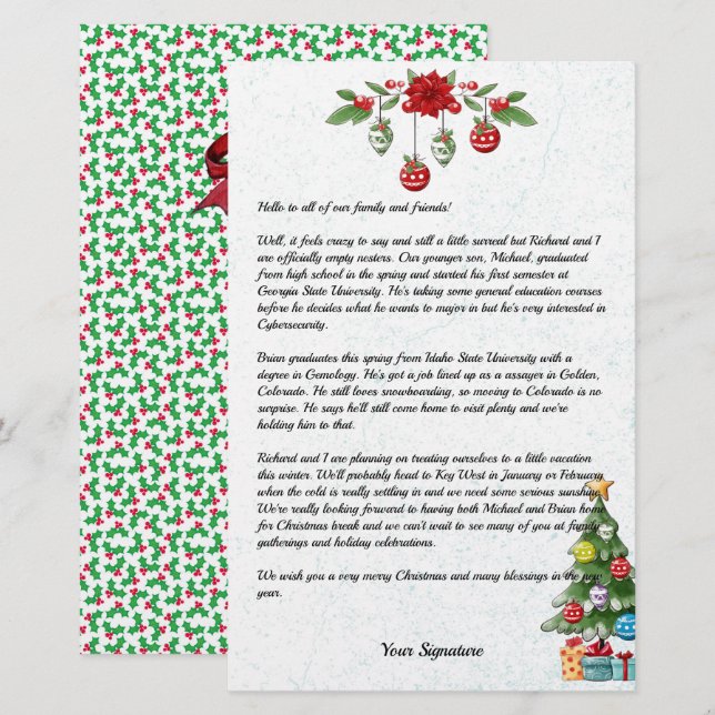 Country Christmas Family Newsletter Your Text Stat Stationery (Front/Back)