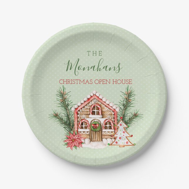 Country Christmas Gingerbread House Paper Plate (Front)