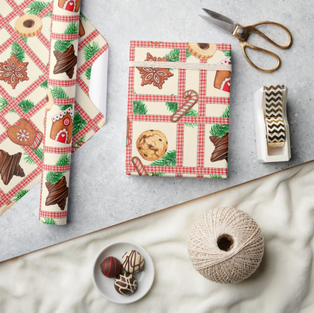 Country Christmas Gingham & Cookies Wrapping Paper (Crafts)