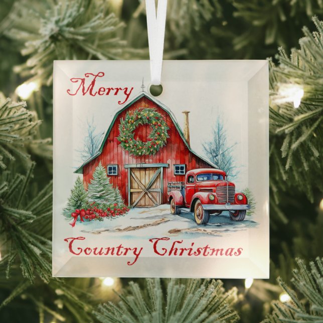 Country Christmas Glass Tree Decoration (Insitu)