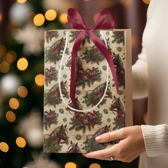 Country Christmas Horses Medium Gift Bag (Creator Uploaded)