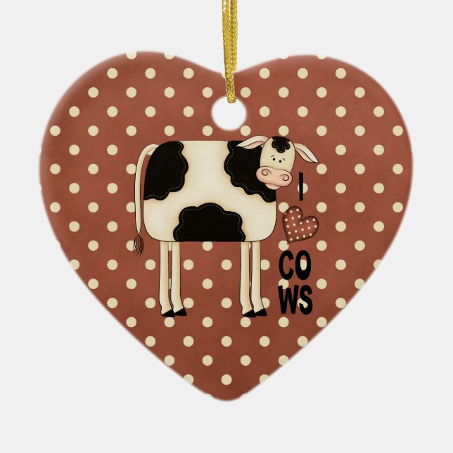 Country Christmas I Love Cows Ceramic Tree Decoration (Front)