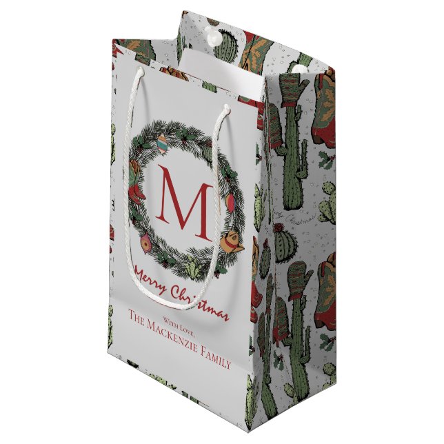Country Christmas Monogrammed Small Gift Bag (Front Angled)