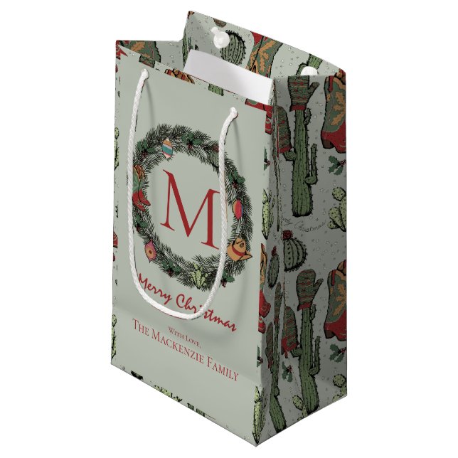 Country Christmas Monogrammed Small Gift Bag (Front Angled)