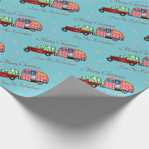Country Christmas Pickup Truck and Trailer Wrapping Paper