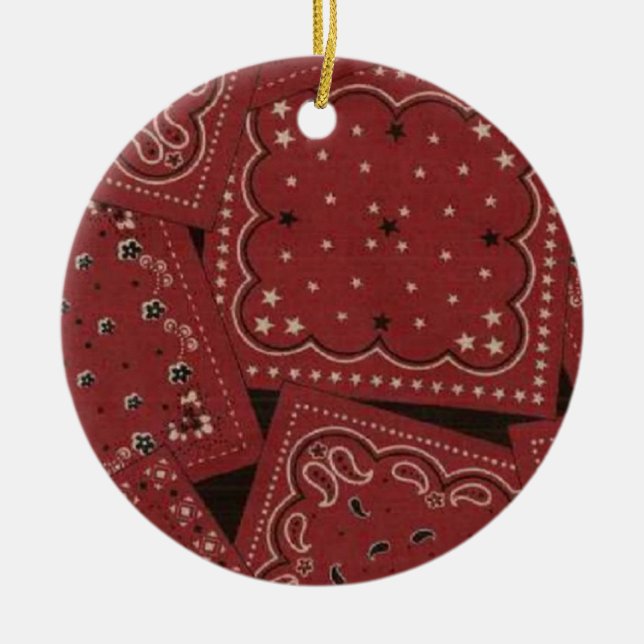 Country Christmas Red Bandanna Ceramic Tree Decoration (Front)
