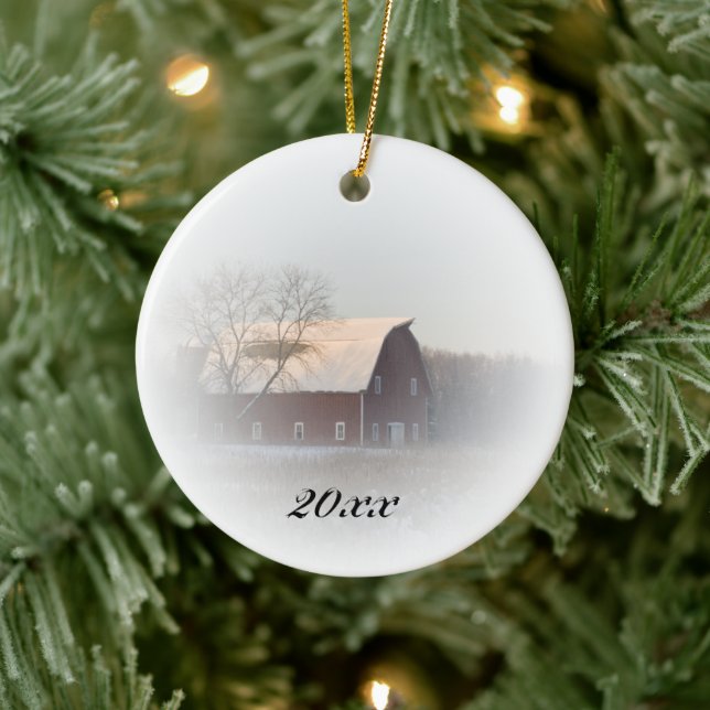 Country Christmas Red Barn Dated Ceramic Tree Decoration (Tree)