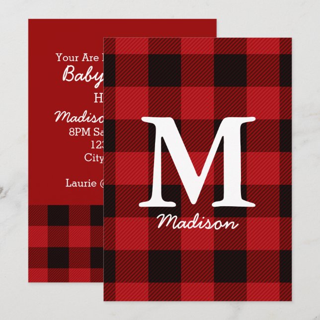 Country Christmas Red buffalo plaid lumberjack Invitation (Front/Back)
