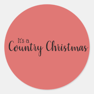 Country Christmas Red Typography Classic Round Sticker