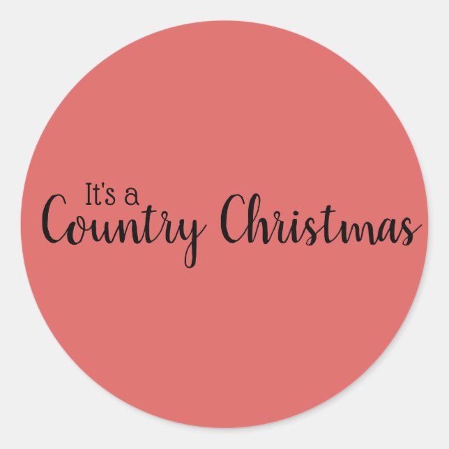 Country Christmas Red Typography Classic Round Sticker (Front)