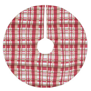 Country Christmas red white beige tattersall plaid Brushed Polyester Tree Skirt