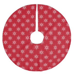 Country Christmas red white cute snowflake pattern Brushed Polyester Tree Skirt